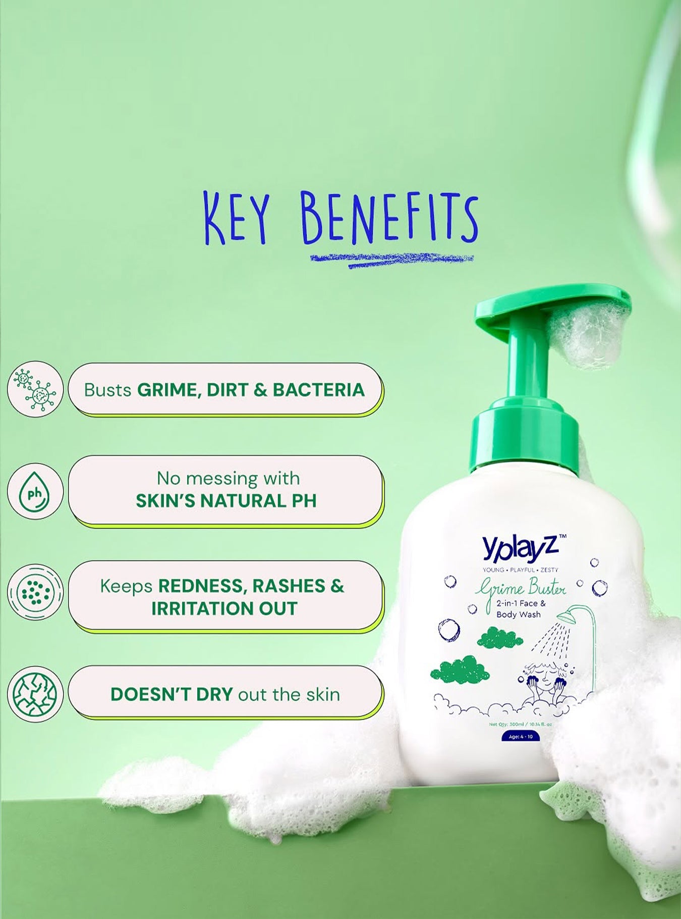 grime buster two in one face and body wash